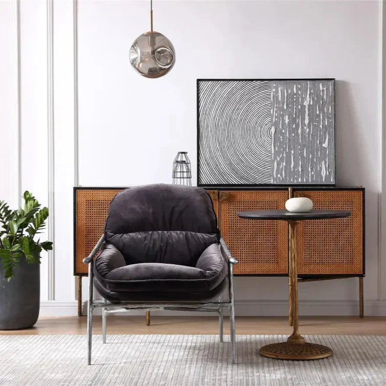 Hand-Forged Metal Metal Frame Rattan Long Side Cabinet