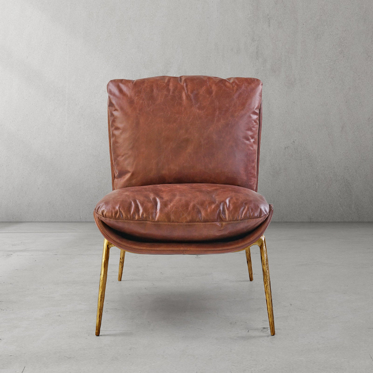 Hand-Forged Metal Vintage Leather Armrest Lounge Chair