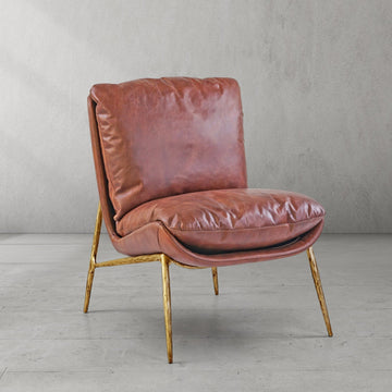 Hand-Forged Metal Vintage Leather Armrest Lounge Chair