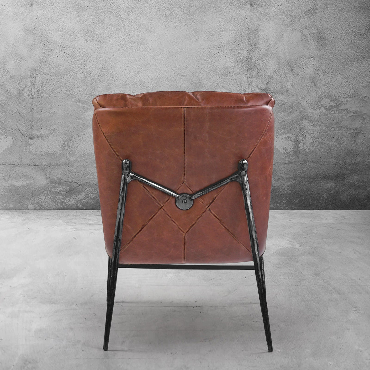 Hand-Forged Metal Vintage Leather Armrest Lounge Chair