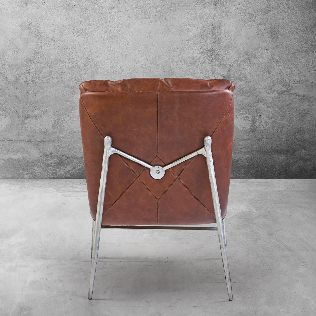 Hand-Forged Metal Vintage Leather Armrest Lounge Chair