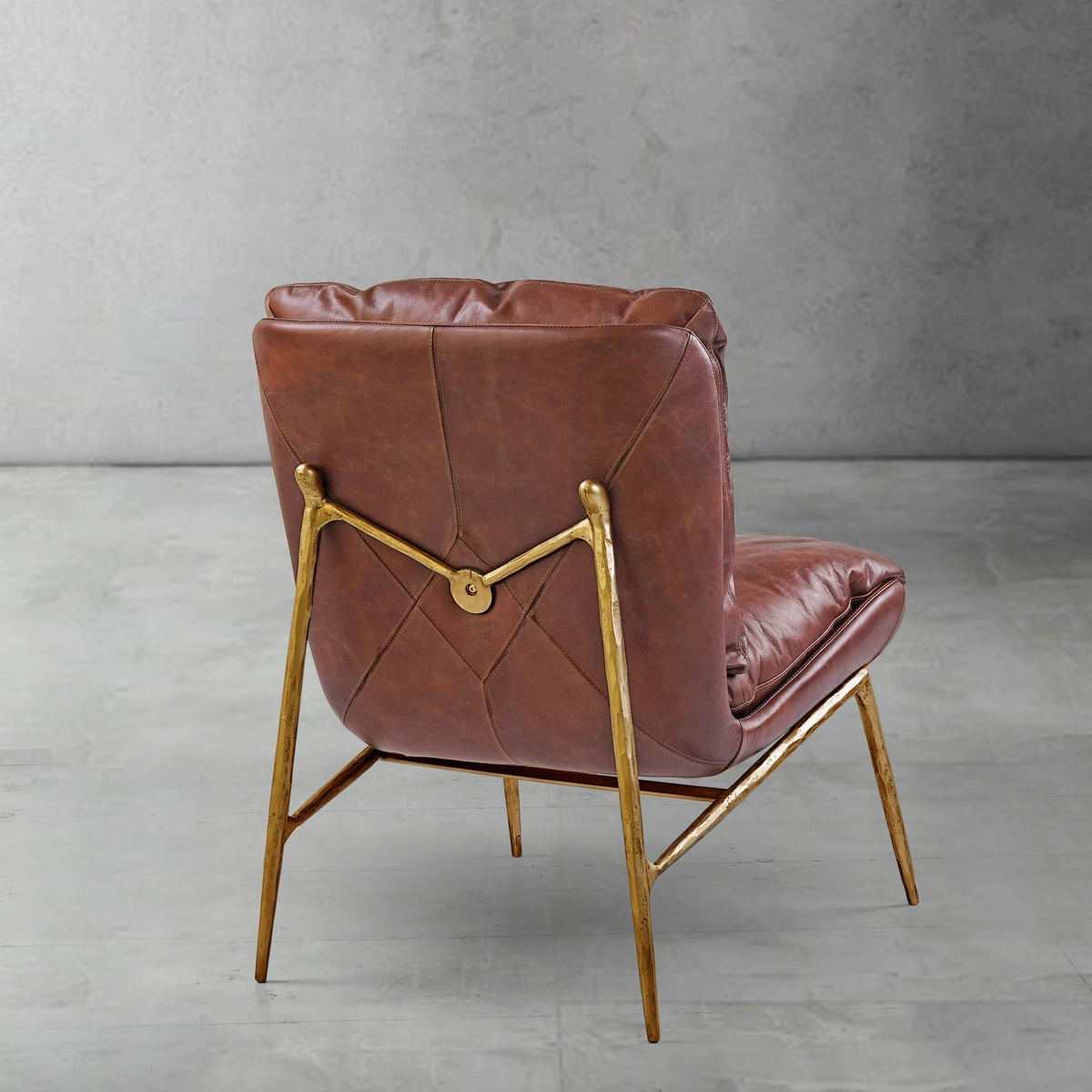 Hand-Forged Metal Vintage Leather Armrest Lounge Chair