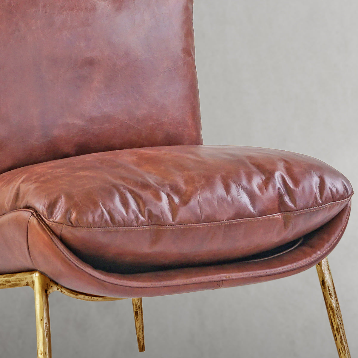 Hand-Forged Metal Vintage Leather Armrest Lounge Chair