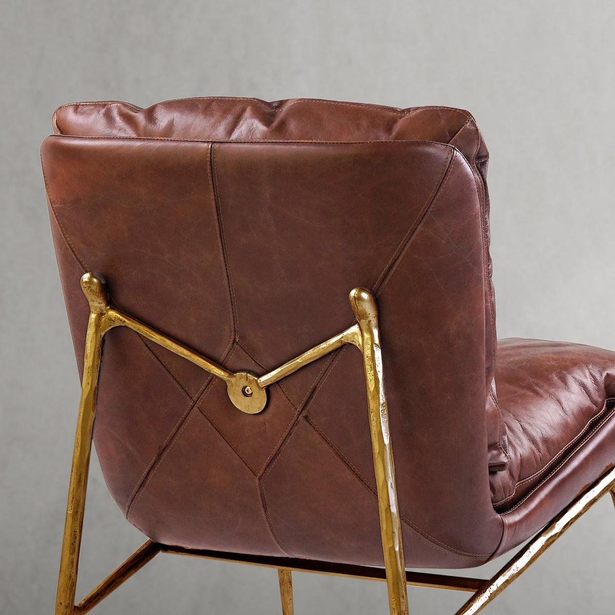 Hand-Forged Metal Vintage Leather Armrest Lounge Chair