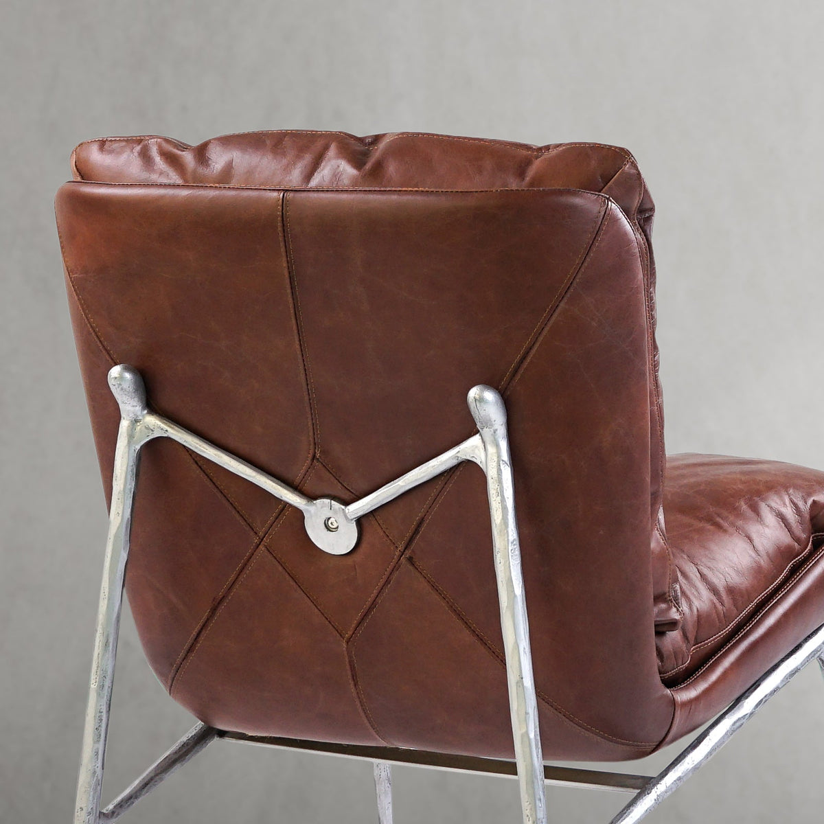 Hand-Forged Metal Vintage Leather Armrest Lounge Chair
