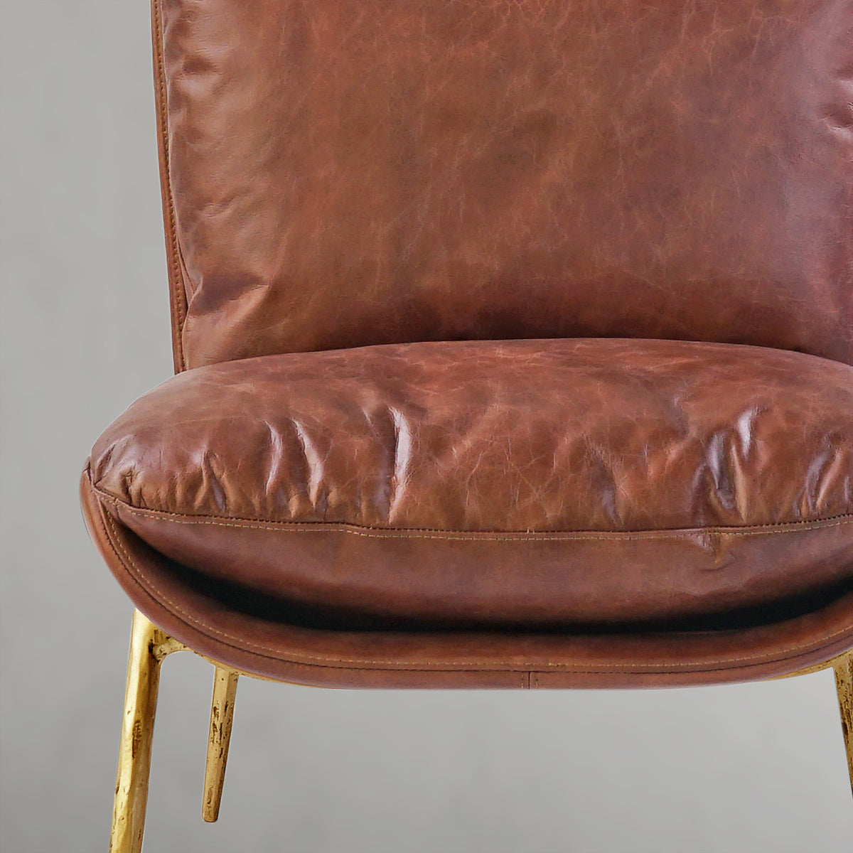 Hand-Forged Metal Vintage Leather Armrest Lounge Chair