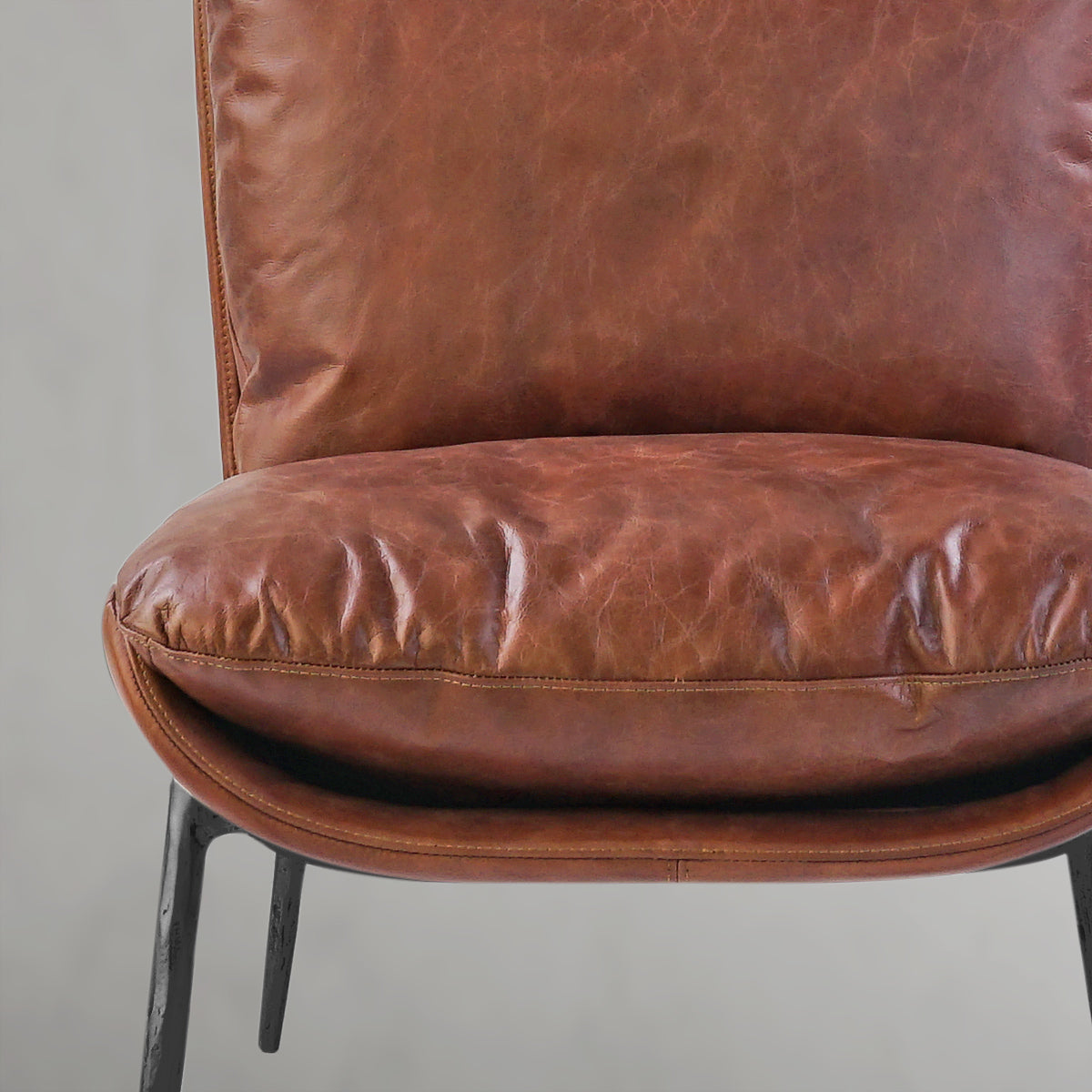 Hand-Forged Metal Vintage Leather Armrest Lounge Chair