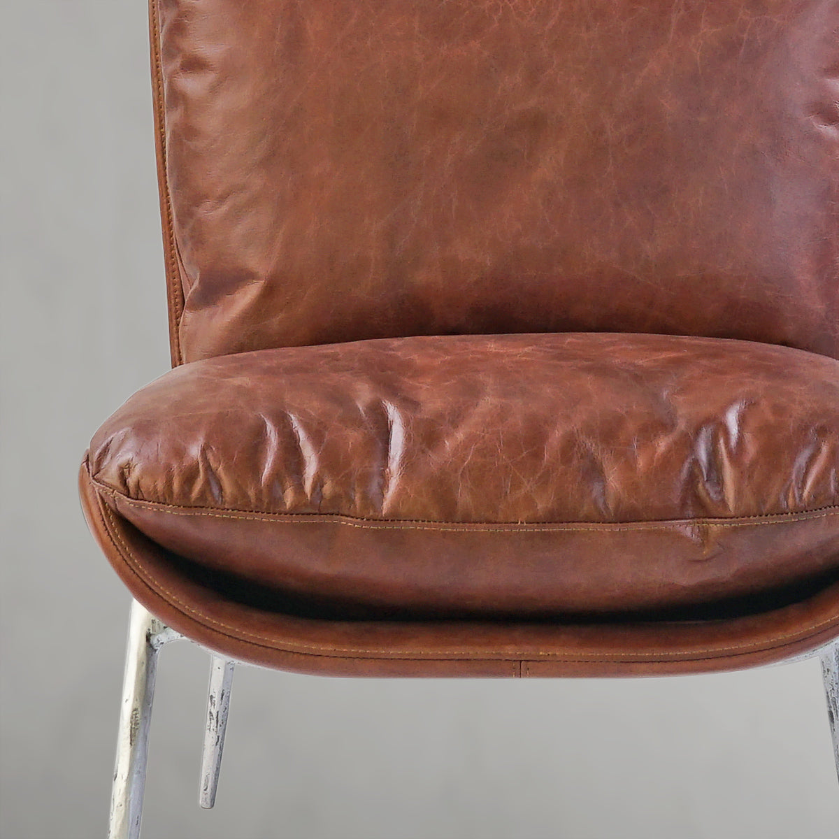 Hand-Forged Metal Vintage Leather Armrest Lounge Chair