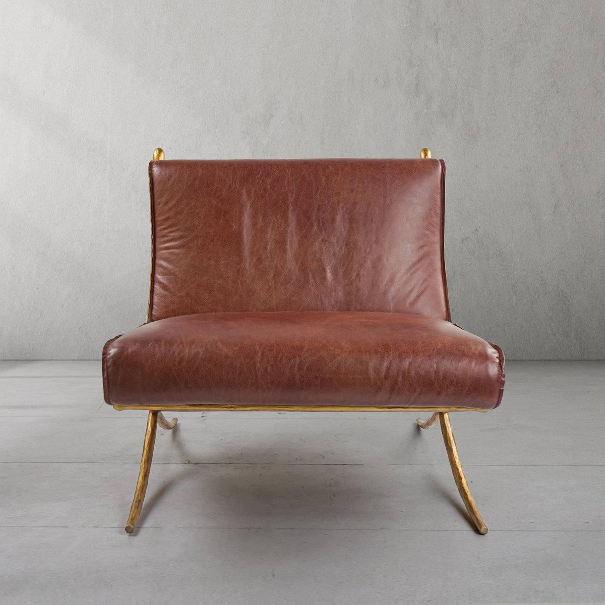 Hand-Forged Metal Vintage Leather Lounge Chair