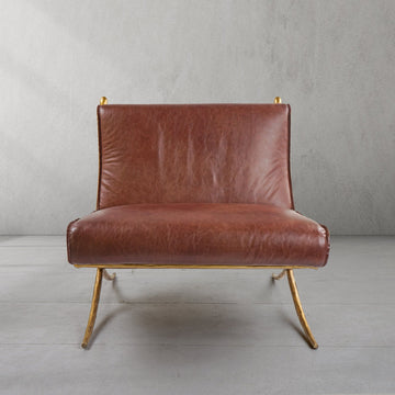 Hand-Forged Metal Vintage Leather Lounge Chair