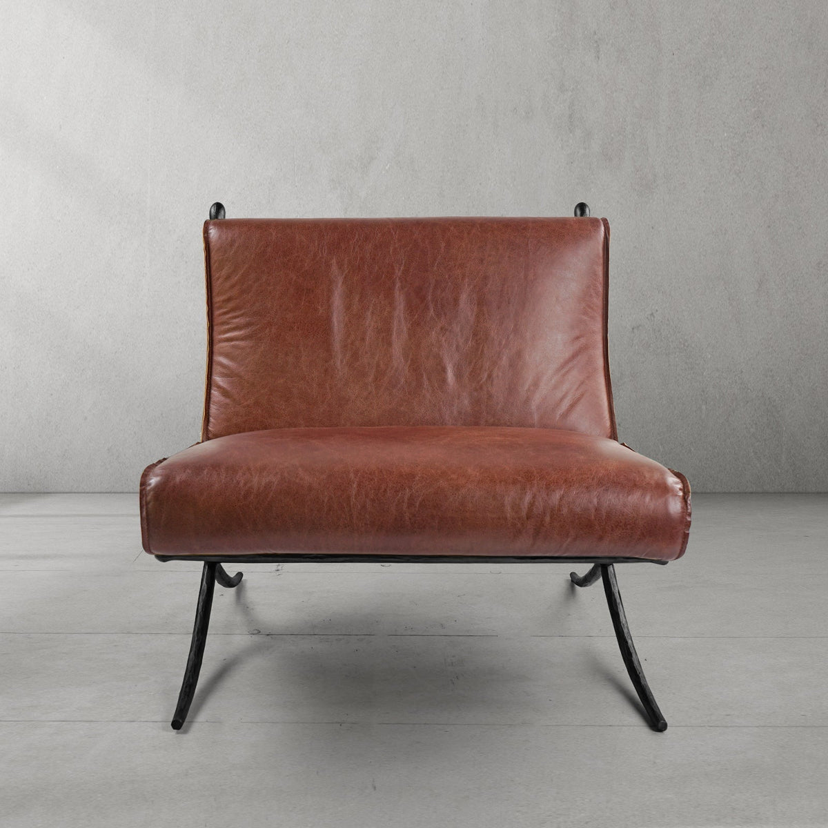 Hand-Forged Metal Vintage Leather Lounge Chair
