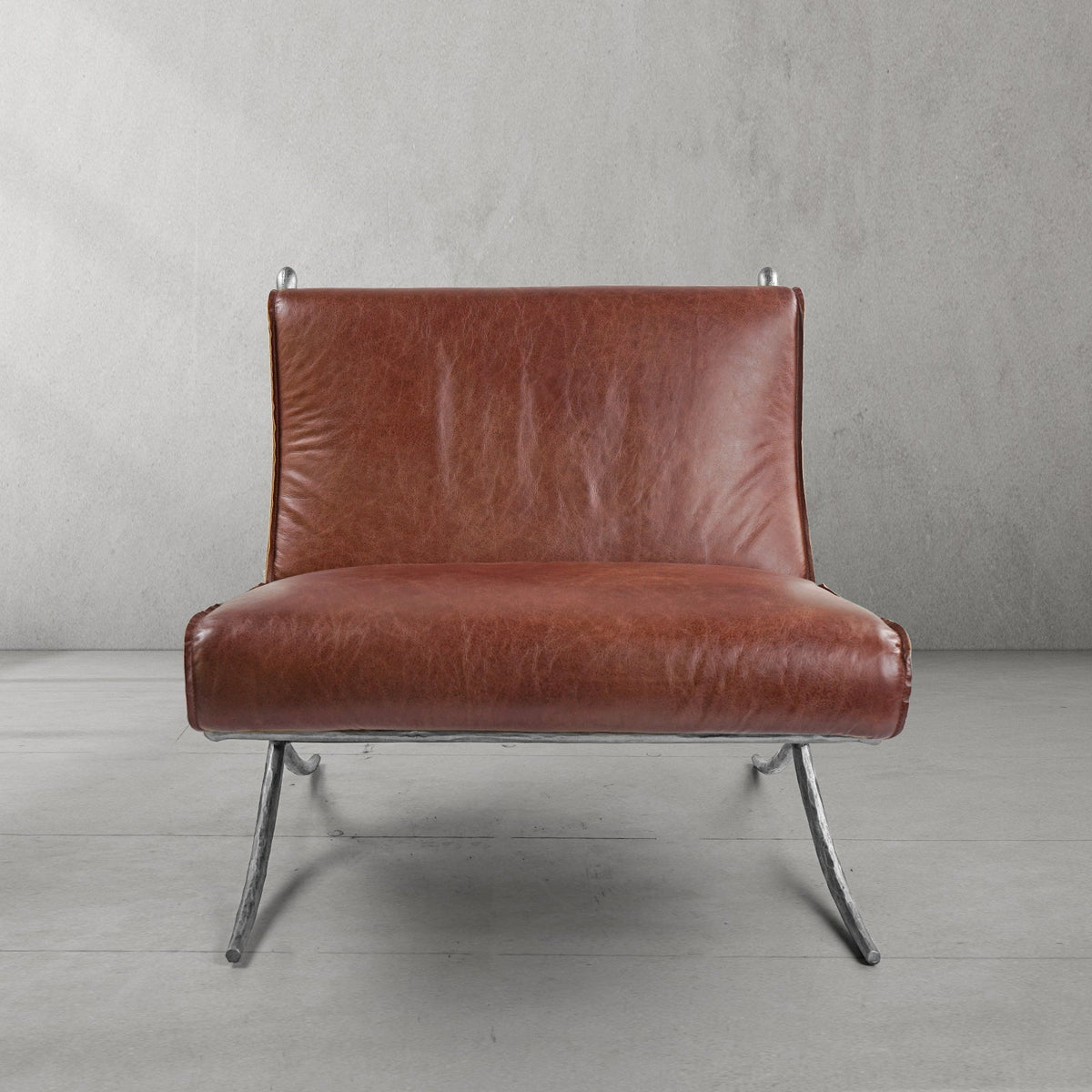 Hand-Forged Metal Vintage Leather Lounge Chair