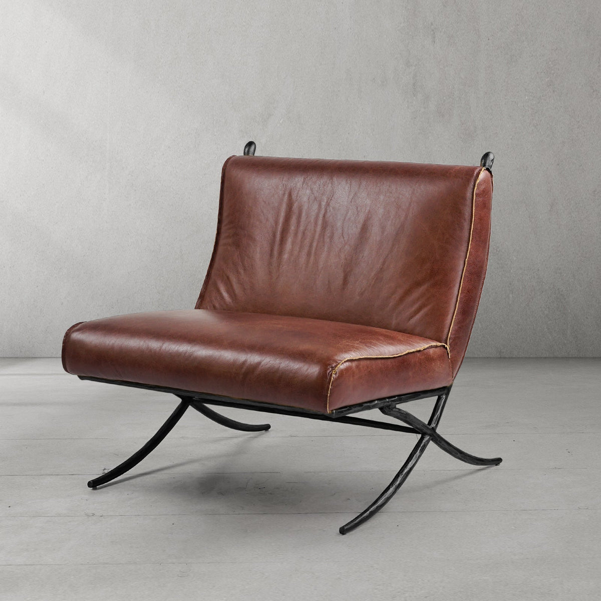 Hand-Forged Metal Vintage Leather Lounge Chair