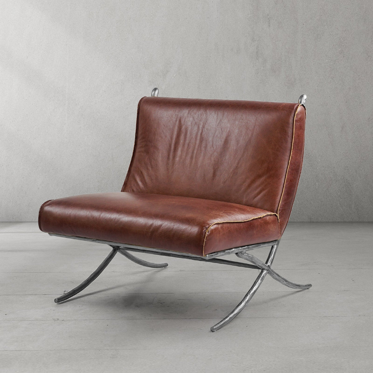 Hand-Forged Metal Vintage Leather Lounge Chair