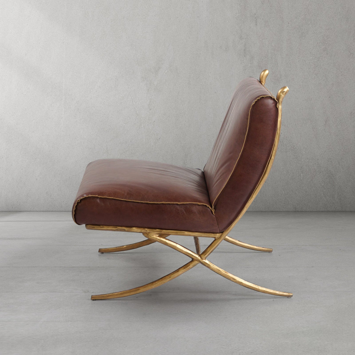 Hand-Forged Metal Vintage Leather Lounge Chair