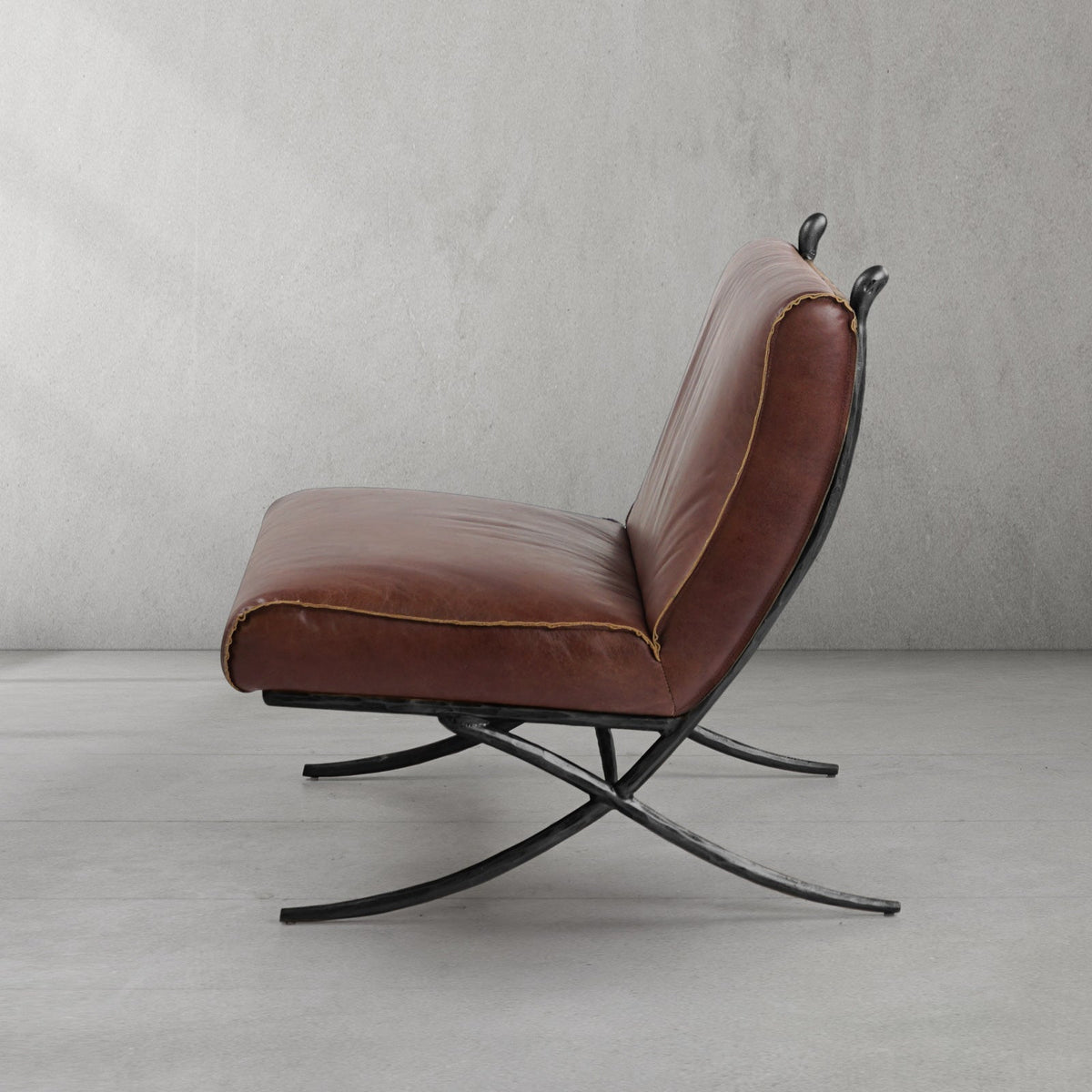 Hand-Forged Metal Vintage Leather Lounge Chair