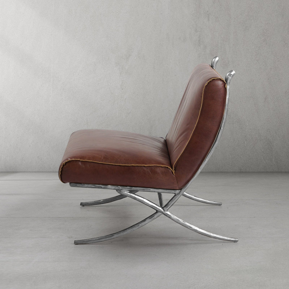 Hand-Forged Metal Vintage Leather Lounge Chair