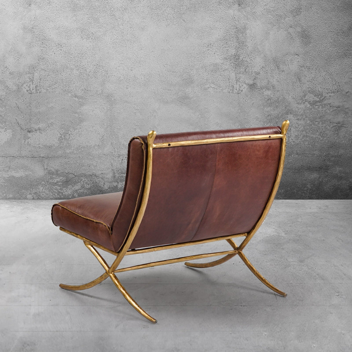 Hand-Forged Metal Vintage Leather Lounge Chair