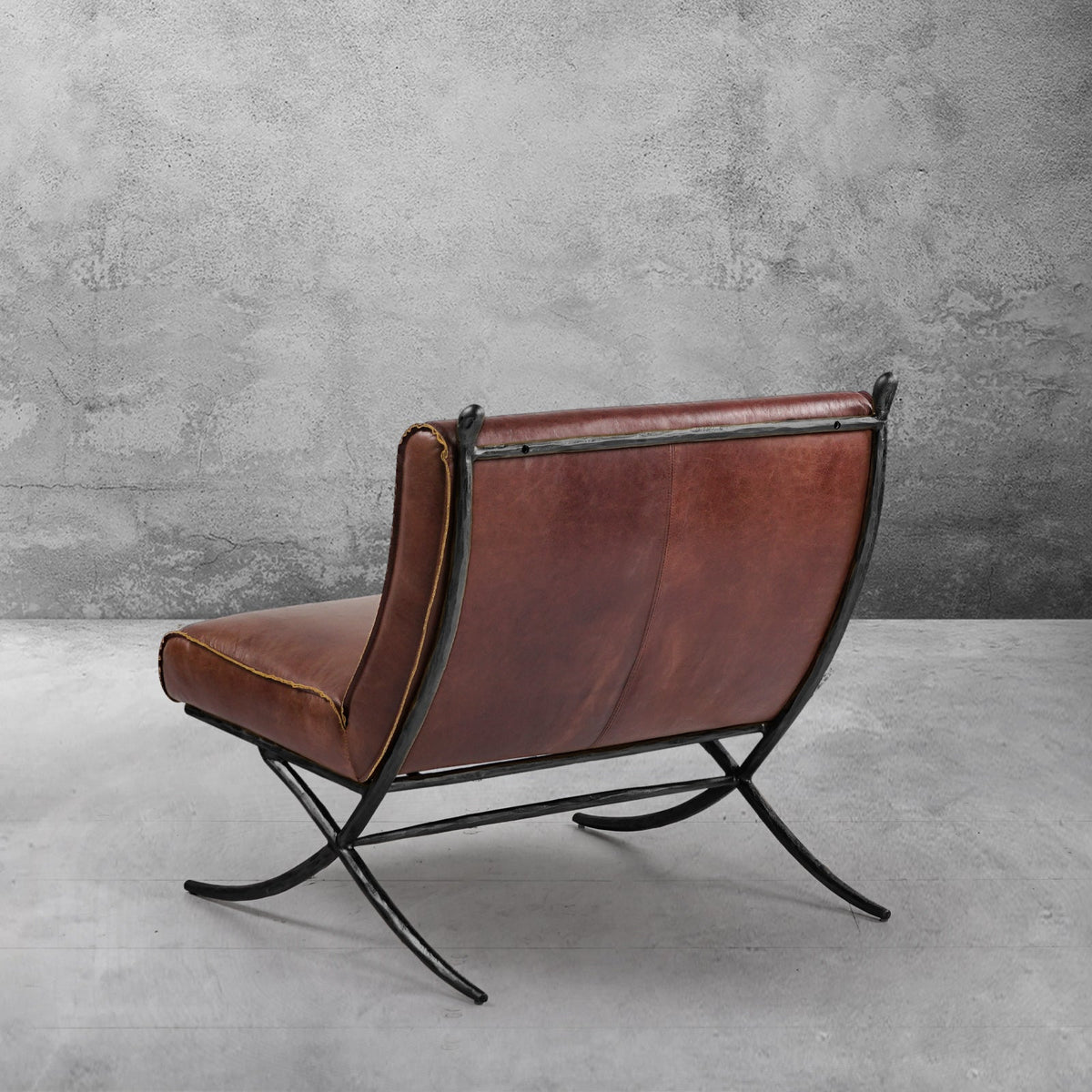 Hand-Forged Metal Vintage Leather Lounge Chair