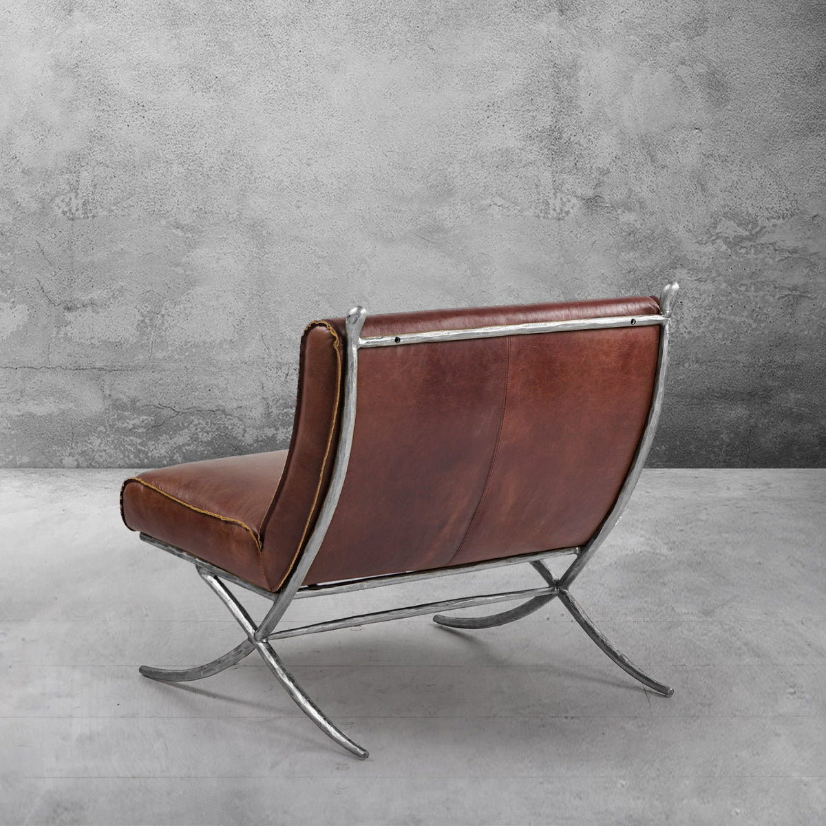 Hand-Forged Metal Vintage Leather Lounge Chair
