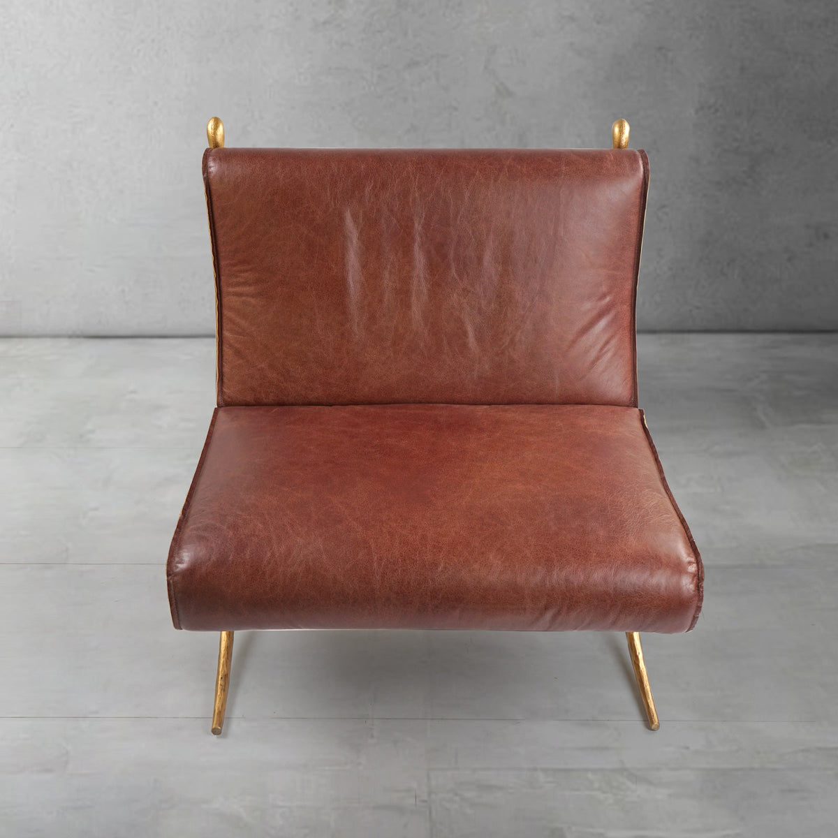 Hand-Forged Metal Vintage Leather Lounge Chair