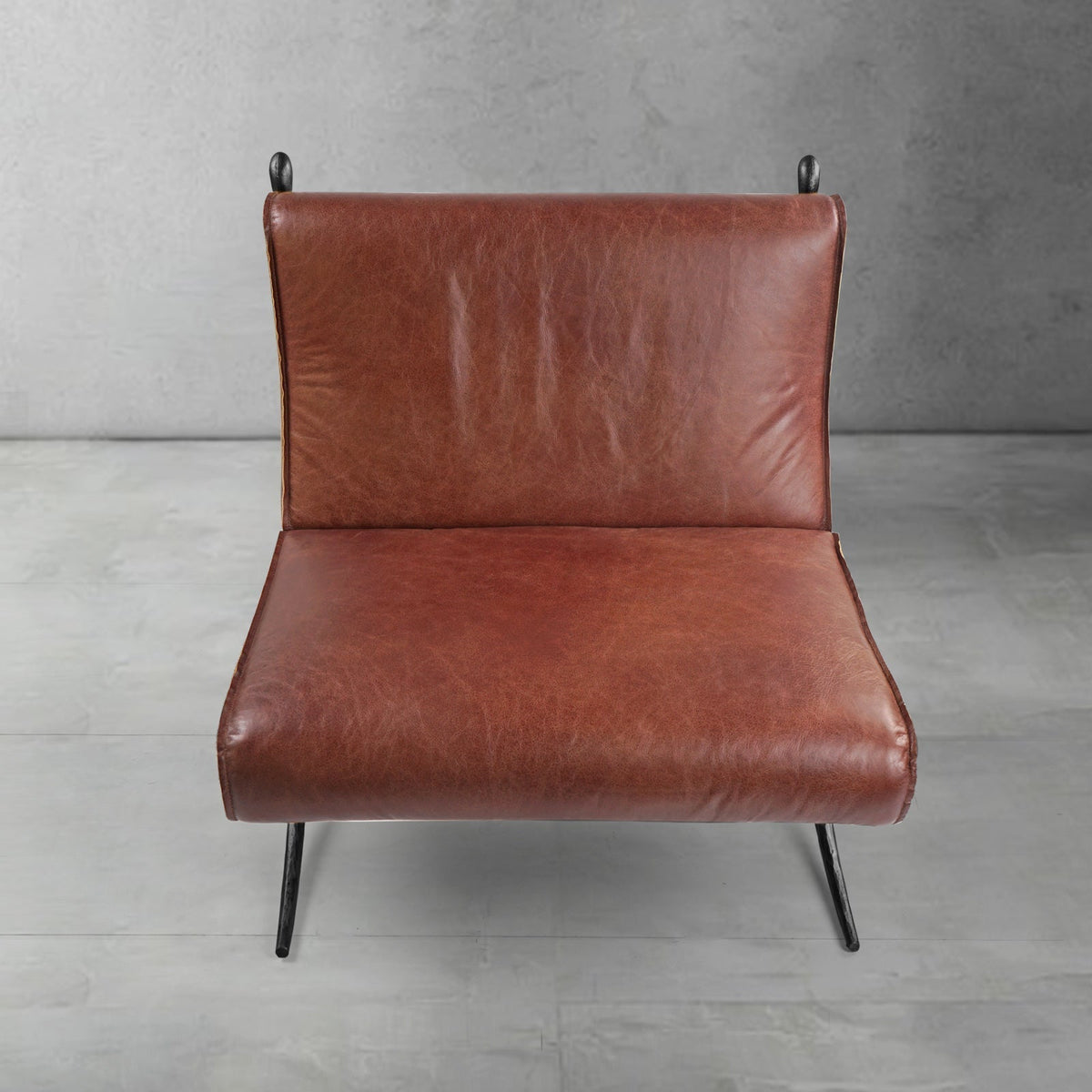 Hand-Forged Metal Vintage Leather Lounge Chair