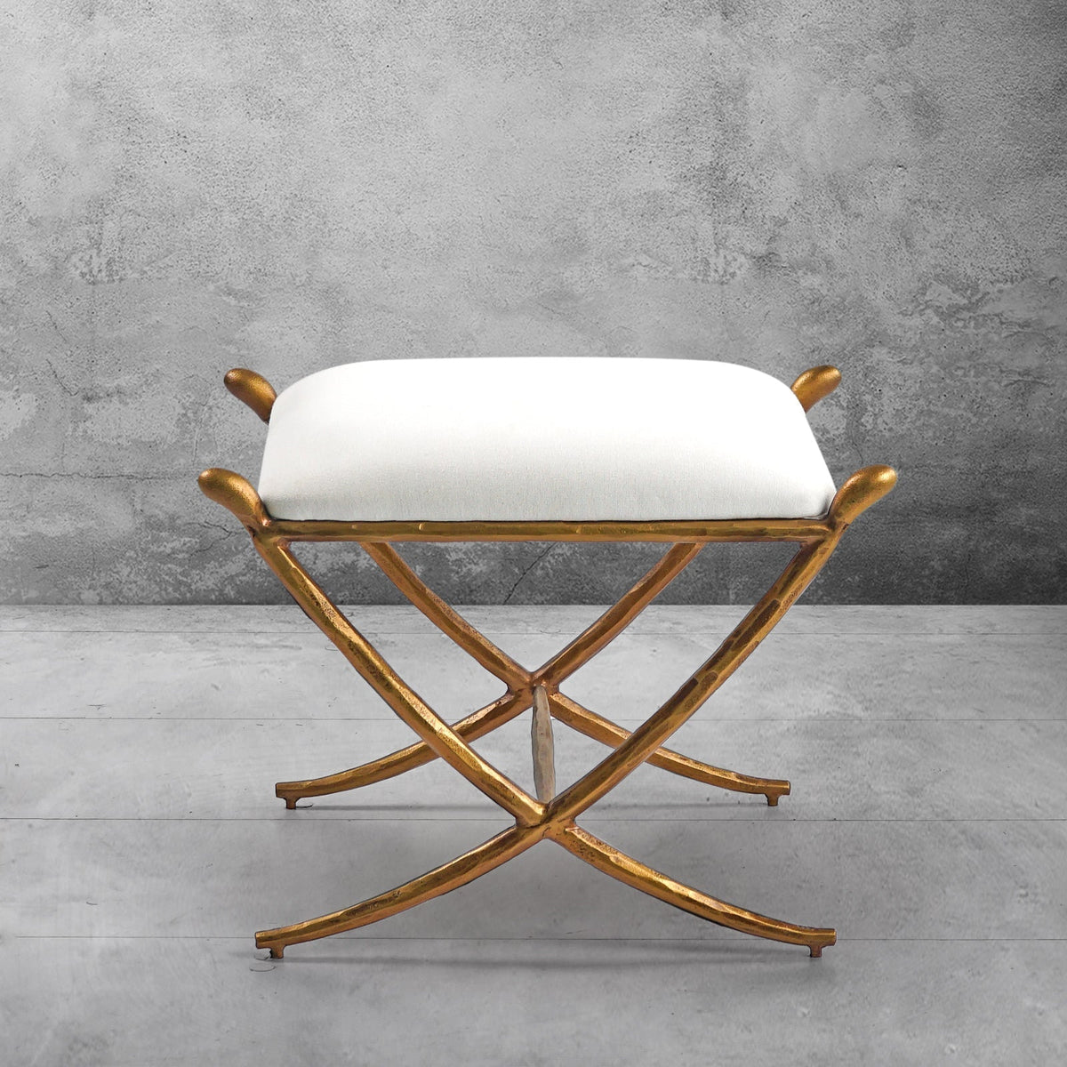 Hand-Forged Metal Horn Fabric Base Stool