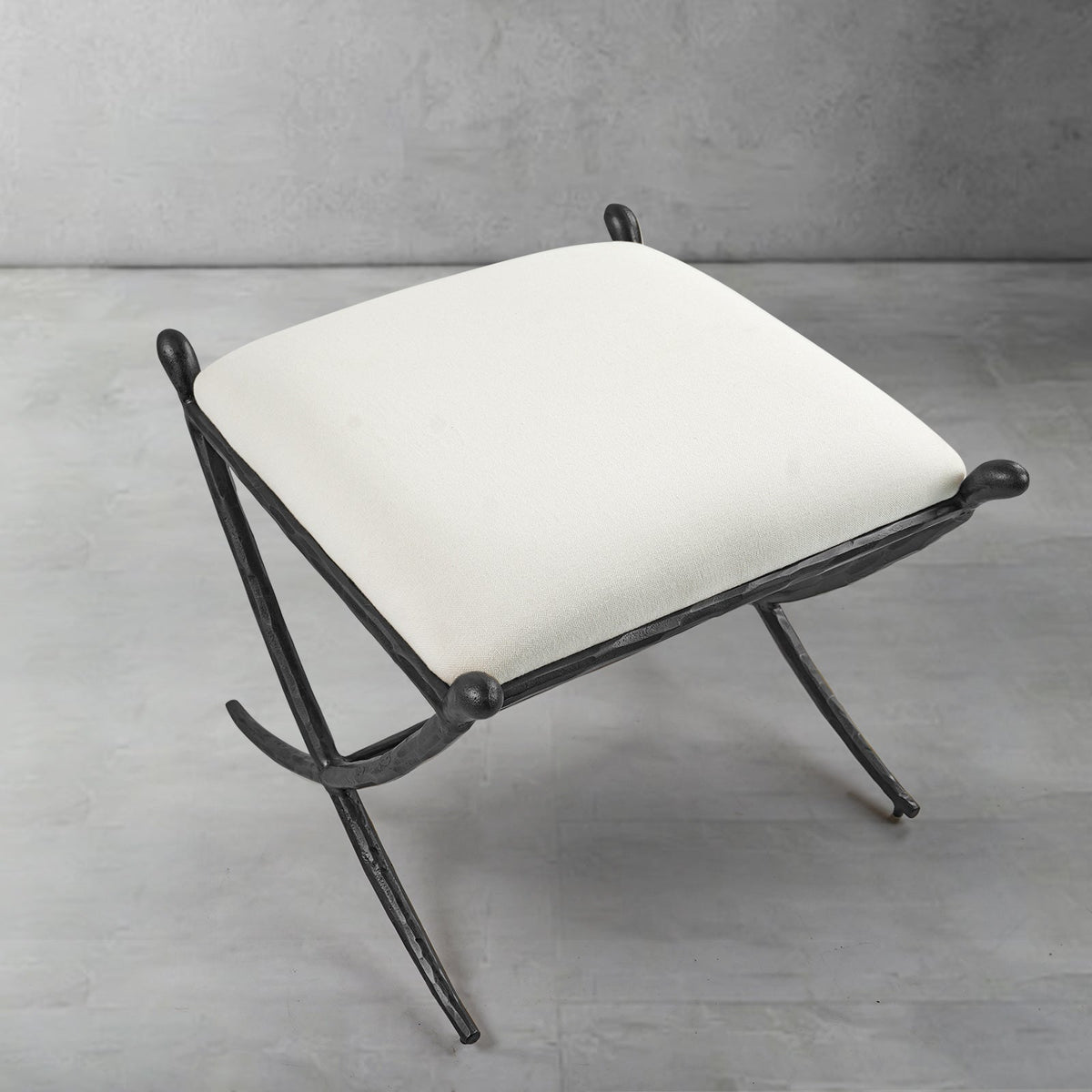 Hand-Forged Metal Horn Fabric Base Stool