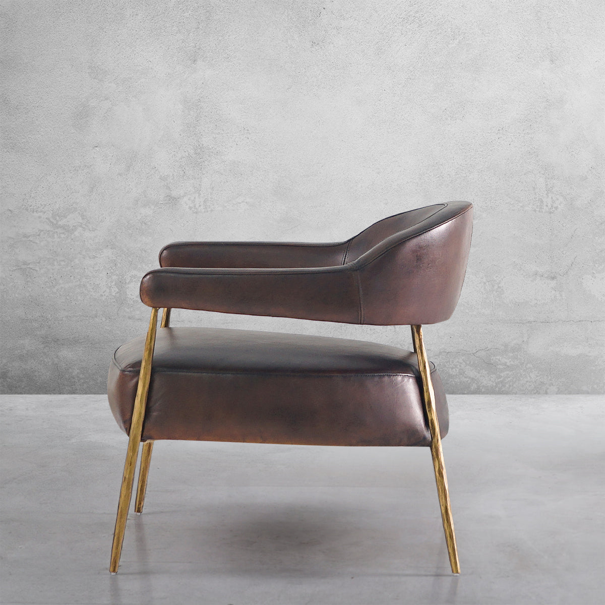 Hand-Forged Metal Brown Leather Lounge Armchair