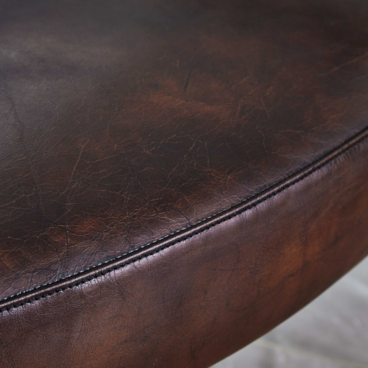 Hand-Forged Metal Brown Leather Lounge Armchair