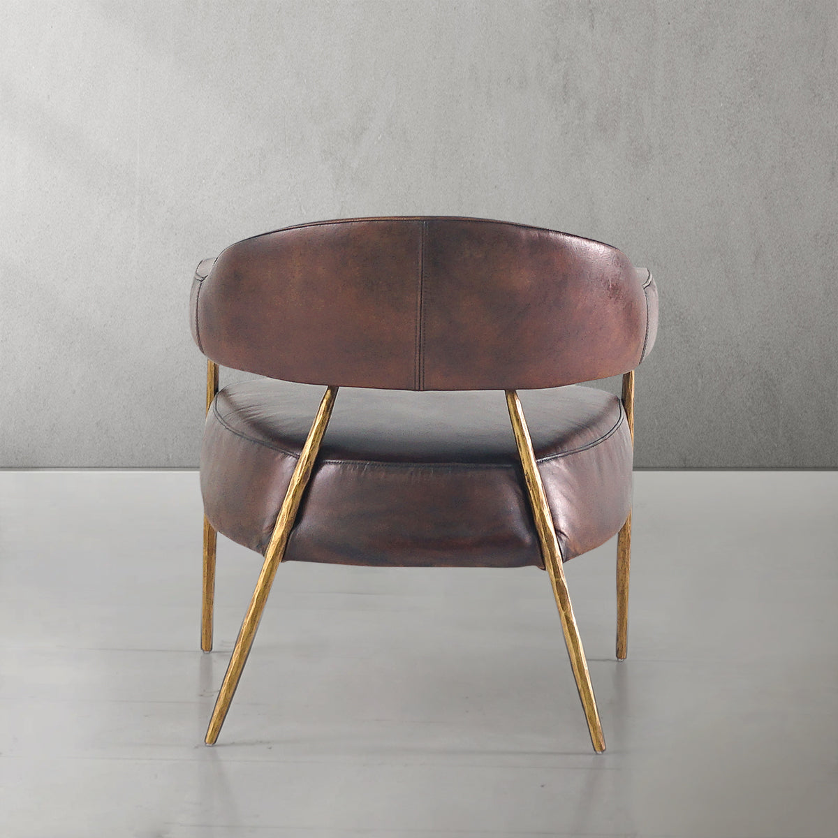 Hand-Forged Metal Brown Leather Lounge Armchair