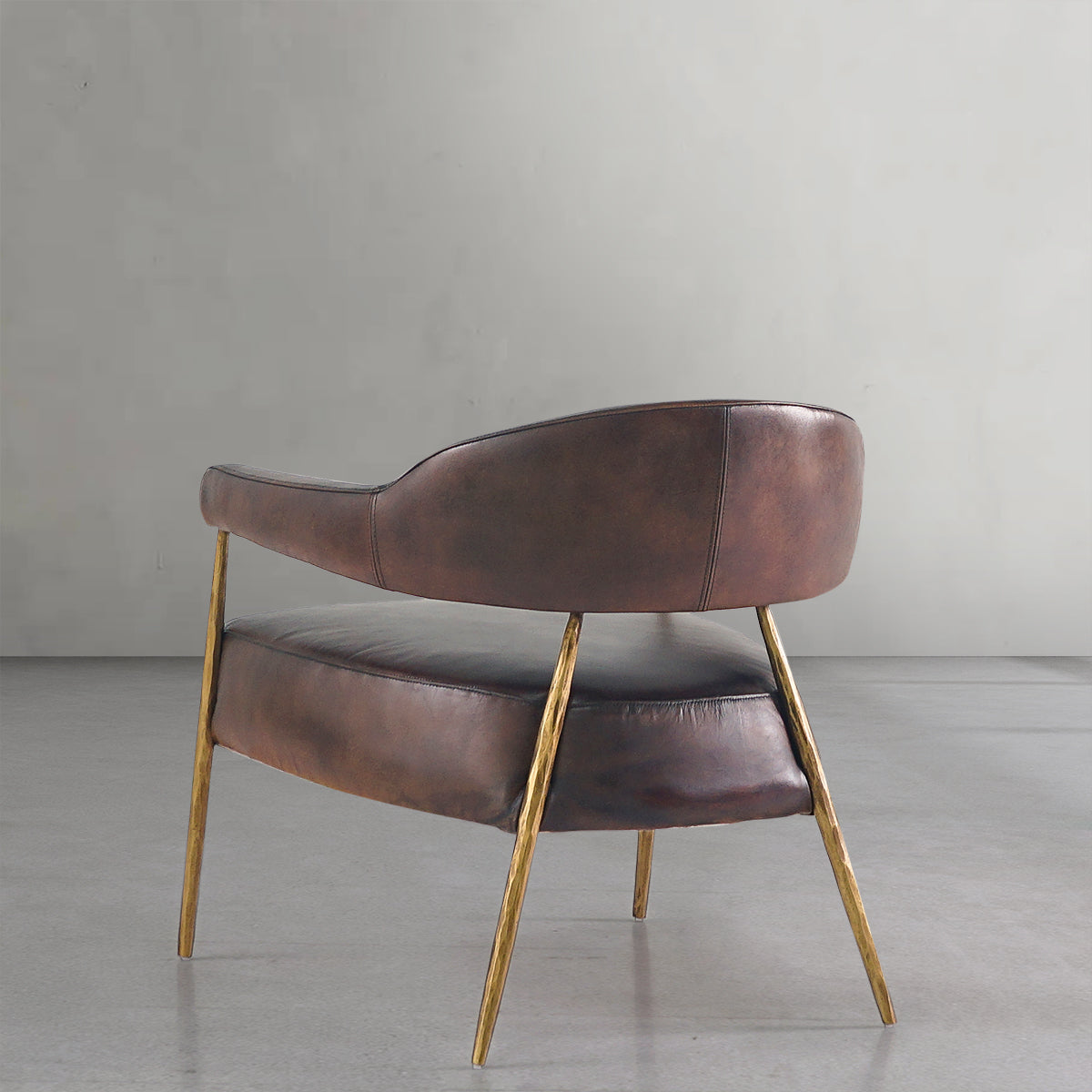 Hand-Forged Metal Brown Leather Lounge Armchair