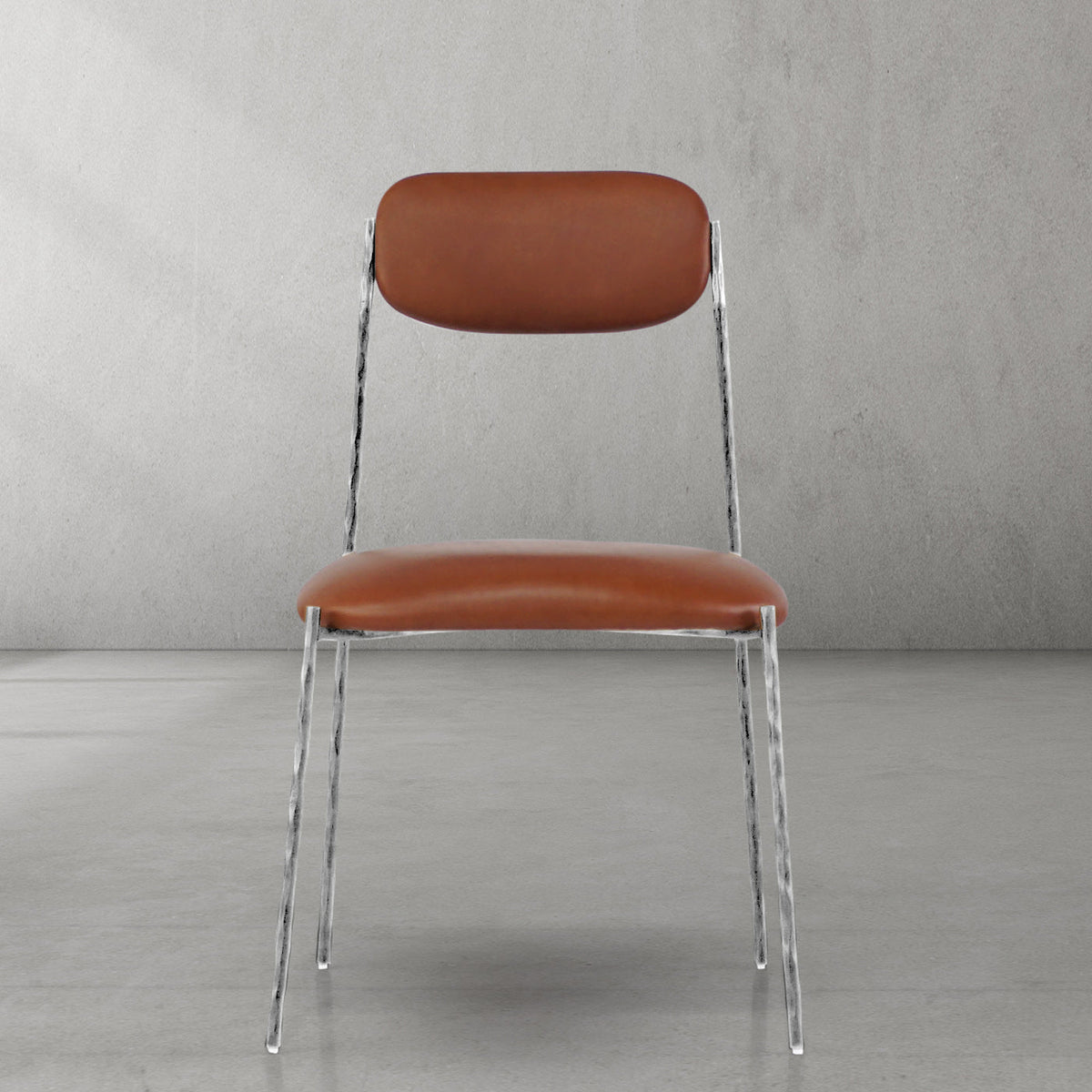 Hand-Forged Metal Genuine Leather Dining Chair