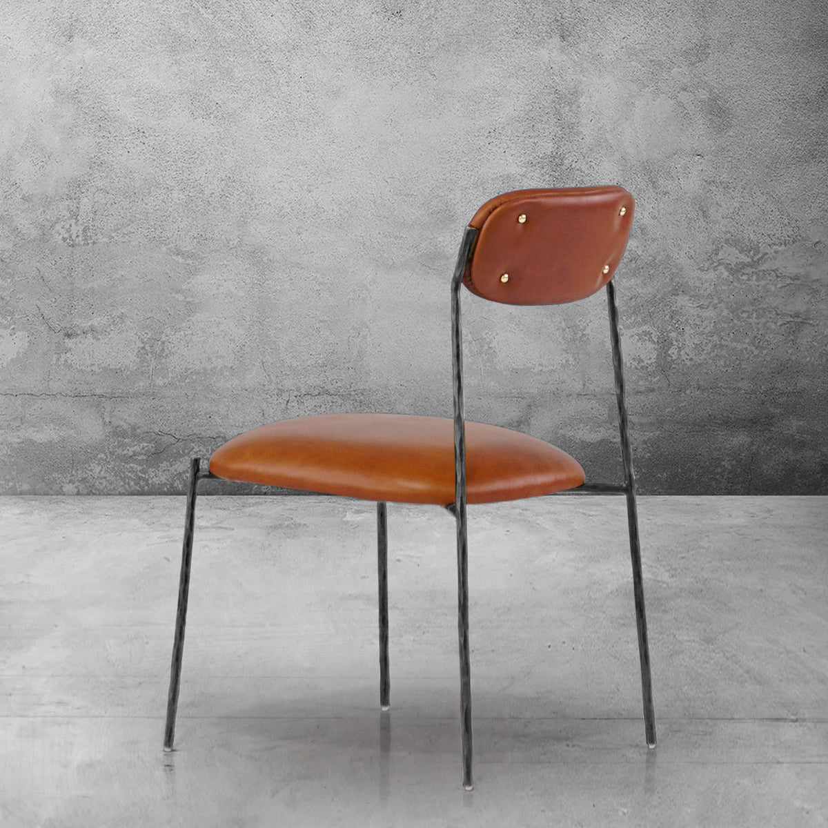 Hand-Forged Metal Genuine Leather Dining Chair
