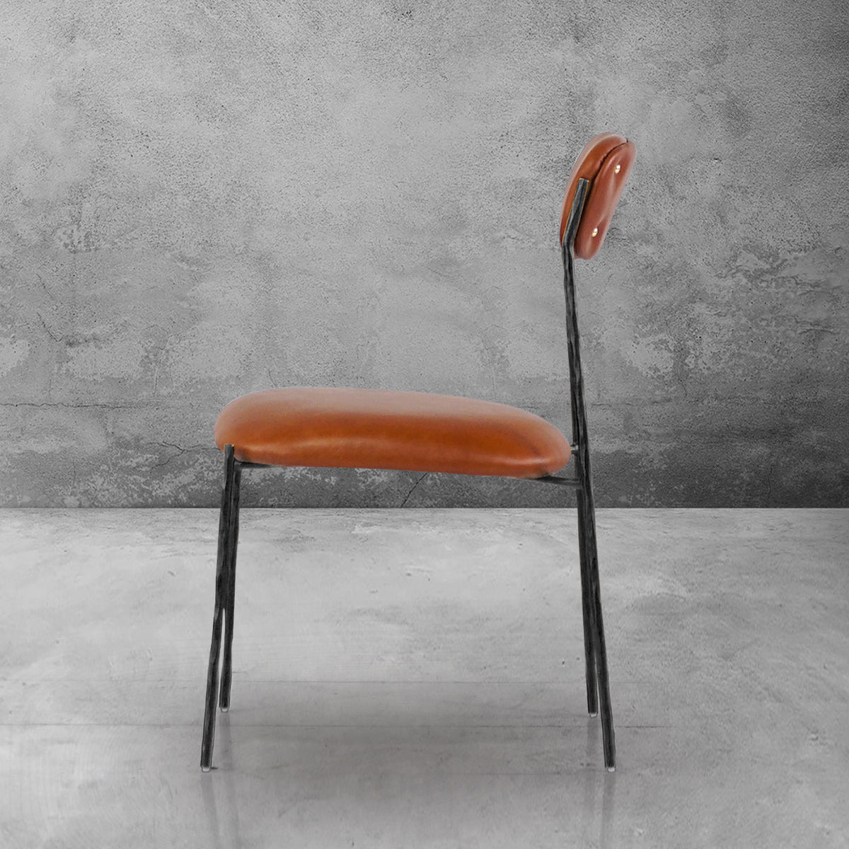 Hand-Forged Metal Genuine Leather Dining Chair