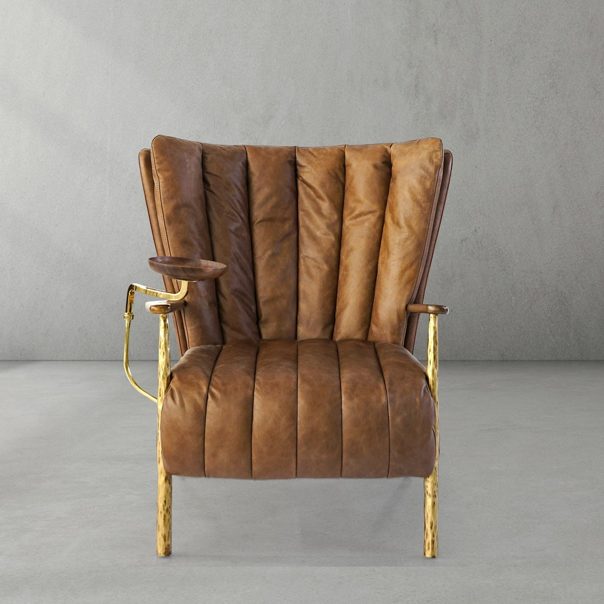 Hand-Forged Metal Vintage Leather Armchair Cigar Chair