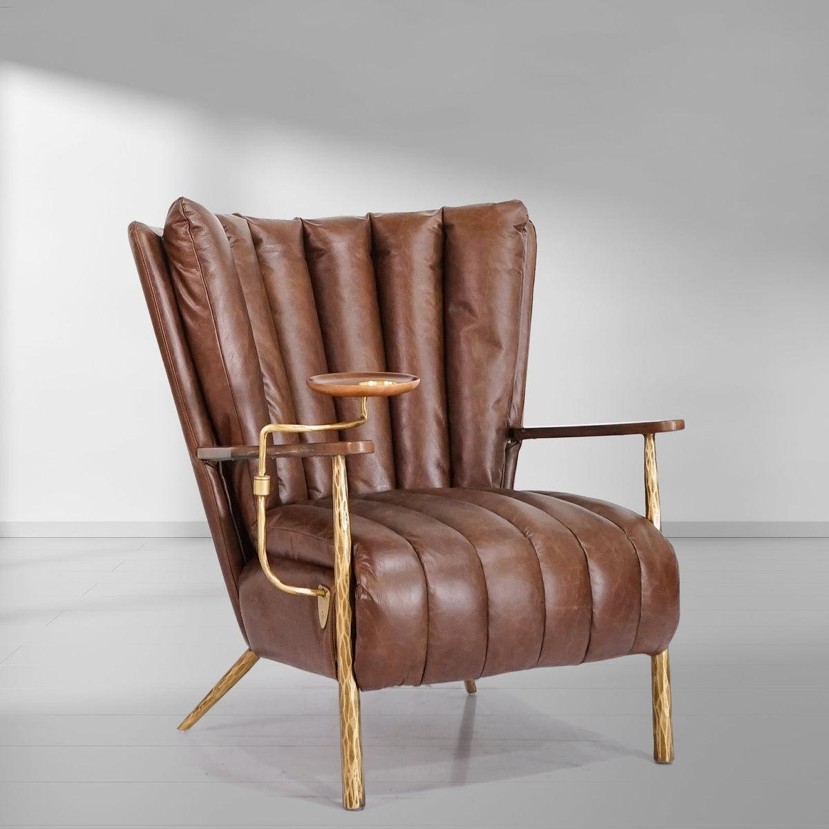 Hand-Forged Metal Vintage Leather Armchair Cigar Chair
