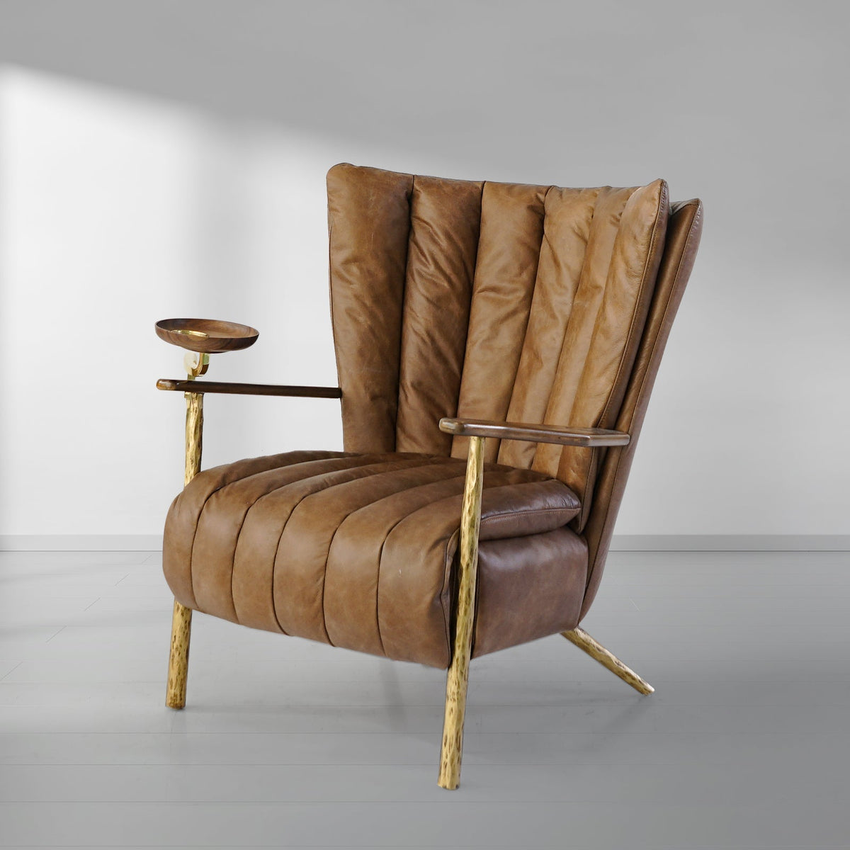 Hand-Forged Metal Vintage Leather Armchair Cigar Chair