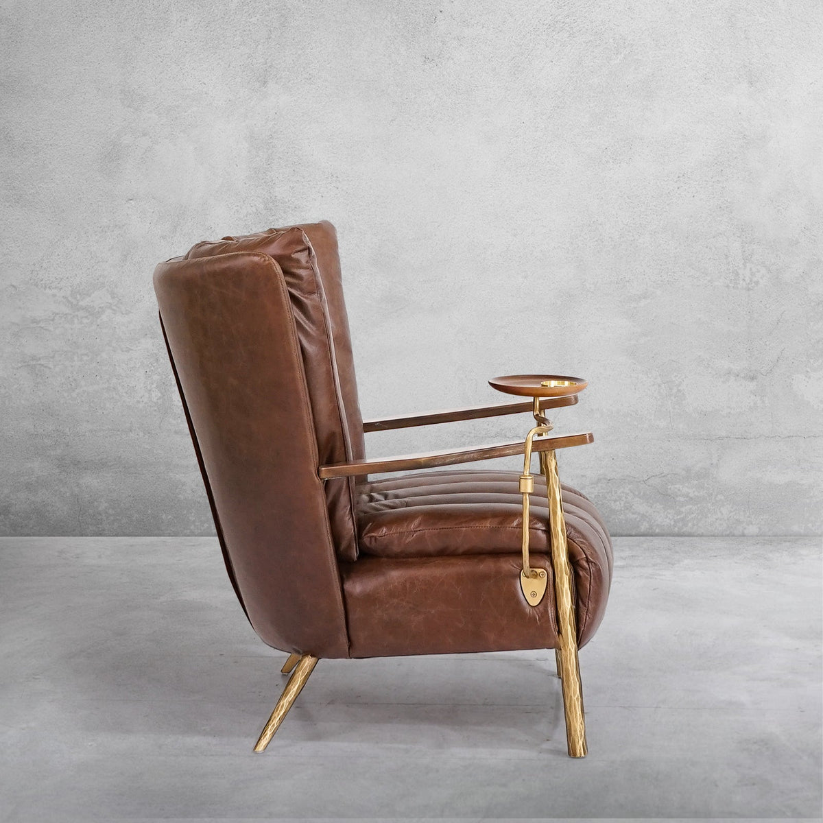 Hand-Forged Metal Vintage Leather Armchair Cigar Chair