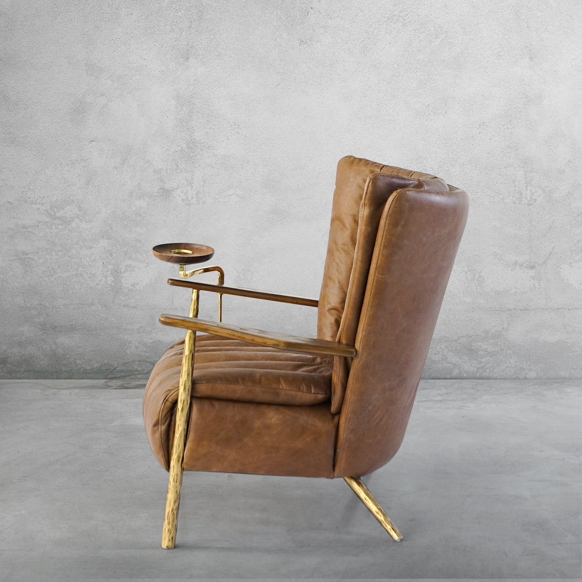Hand-Forged Metal Vintage Leather Armchair Cigar Chair