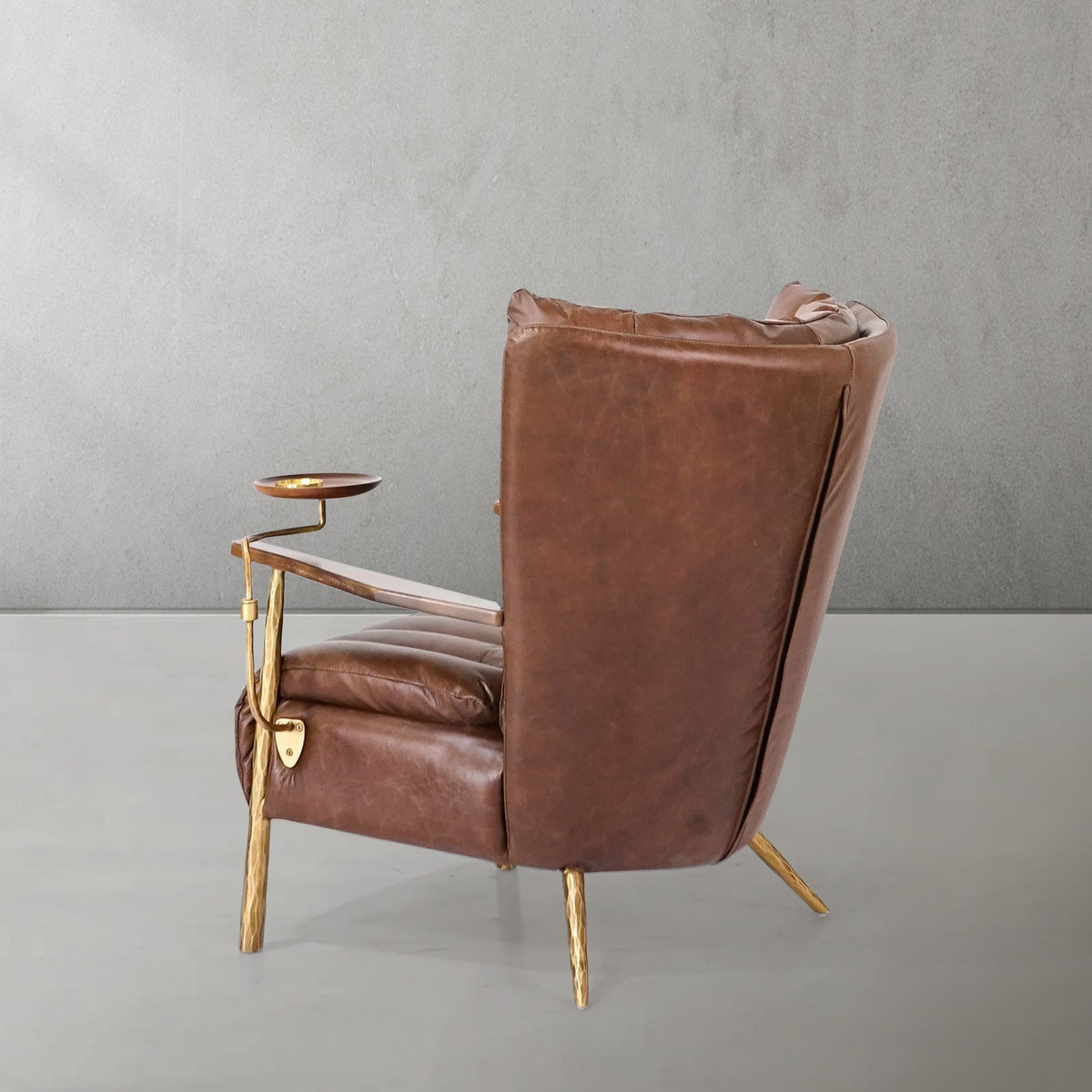 Hand-Forged Metal Vintage Leather Armchair Cigar Chair