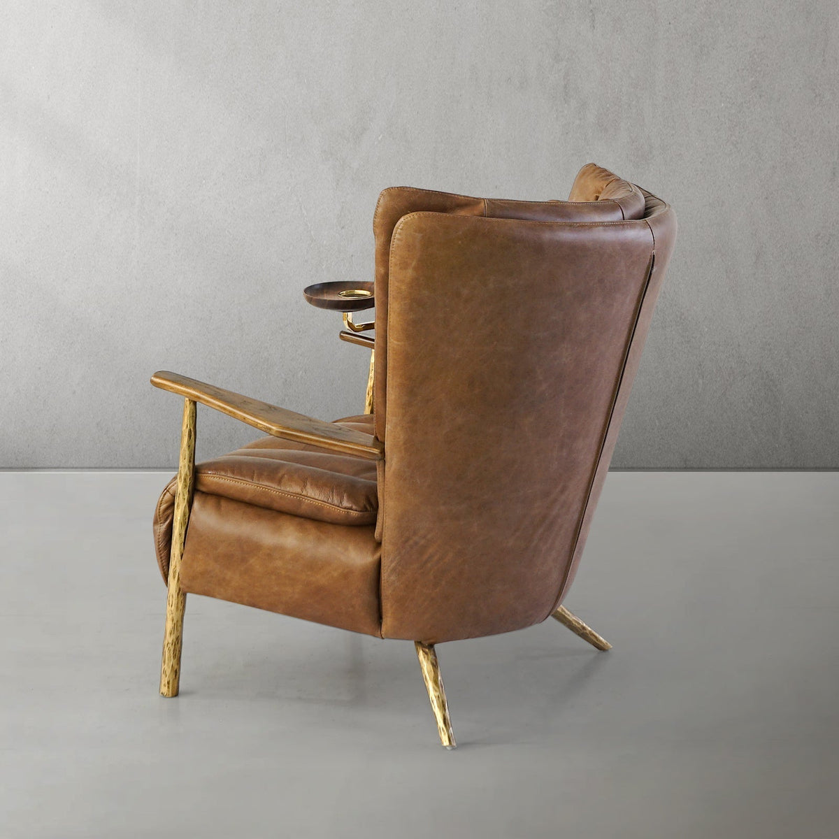 Hand-Forged Metal Vintage Leather Armchair Cigar Chair