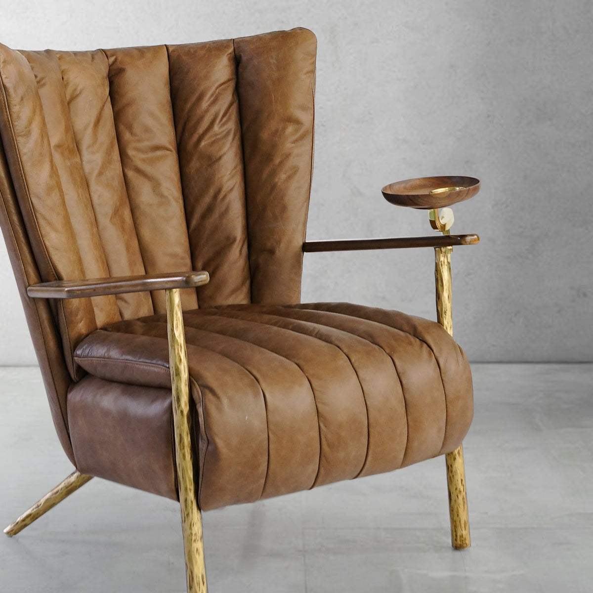 Hand-Forged Metal Vintage Leather Armchair Cigar Chair