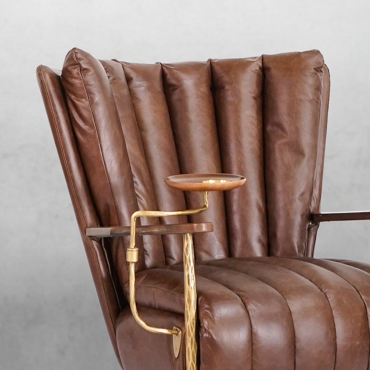 Hand-Forged Metal Vintage Leather Armchair Cigar Chair