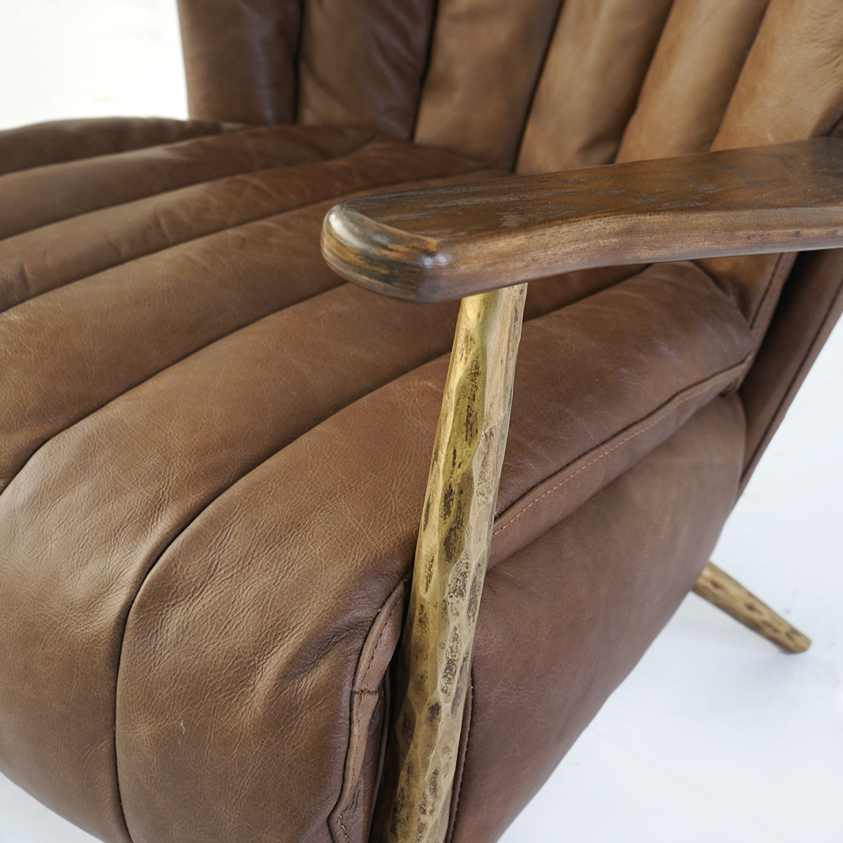 Hand-Forged Metal Vintage Leather Armchair Cigar Chair