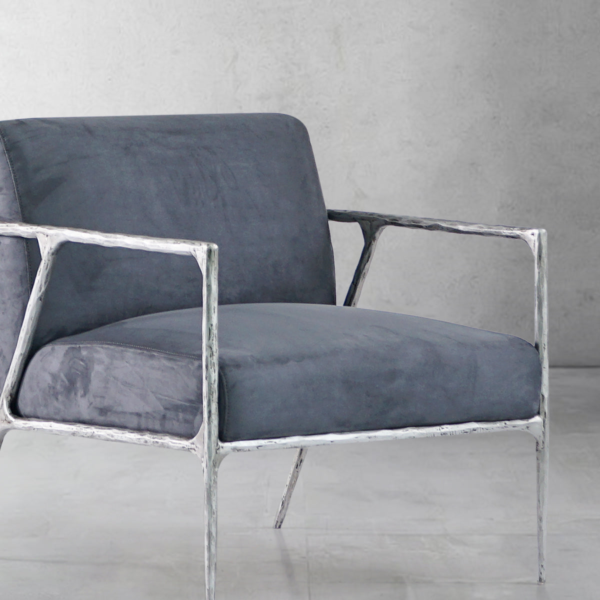 Hand-Forged Metal Retro Silver Iron Frame Track Armchair