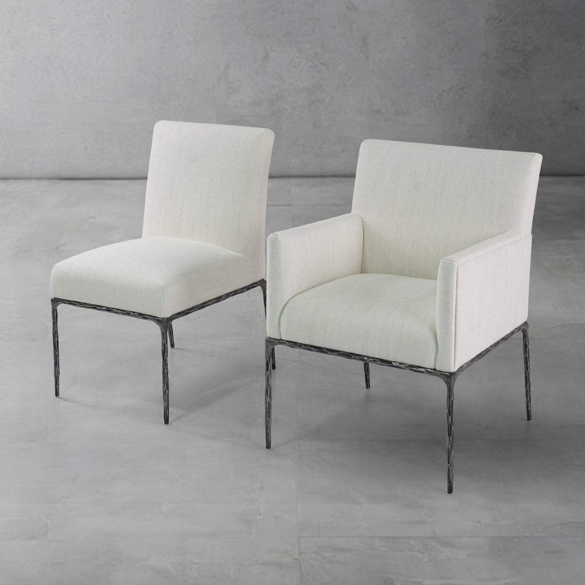 Hand-Forged Metal Minimalist Fabric Dining Chair