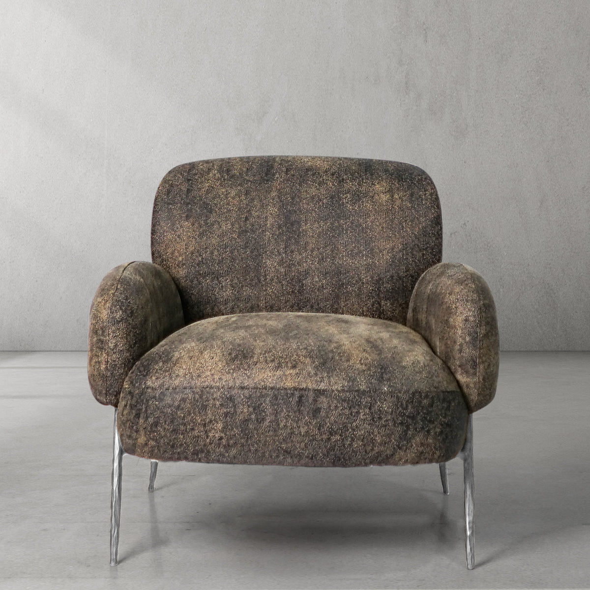 Hand-Forged Metal Vintage Pearl Grain Cowhide Lounge Chair