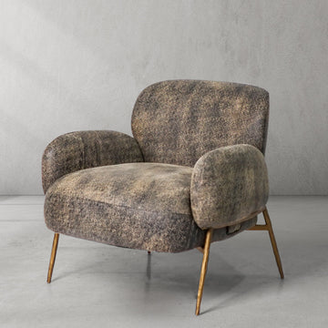 Hand-Forged Metal Vintage Pearl Grain Cowhide Lounge Chair