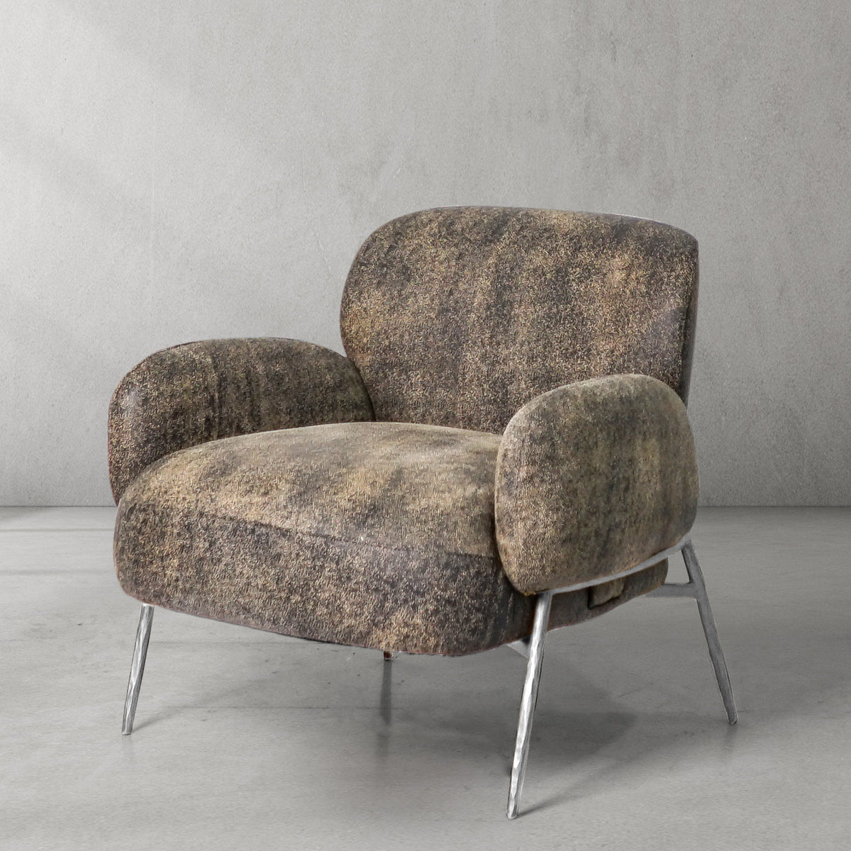 Hand-Forged Metal Vintage Pearl Grain Cowhide Lounge Chair